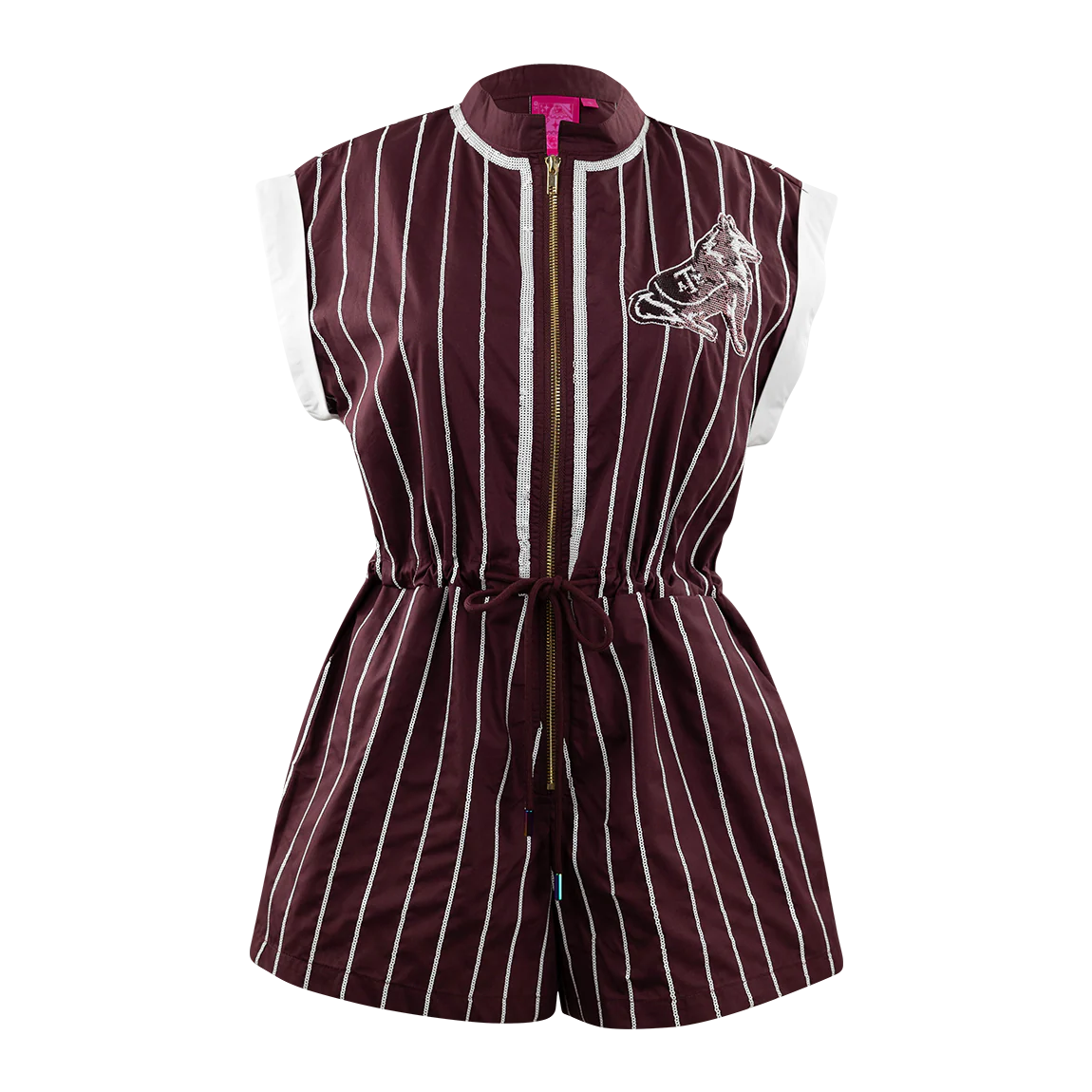 Queen of Sparkles Reveille Maroon Bow Striped Romper