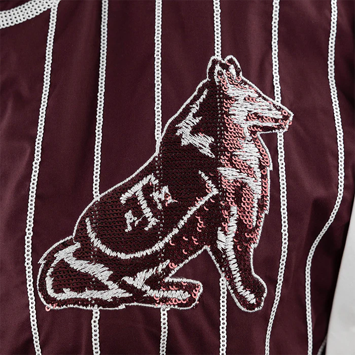 Queen of Sparkles Reveille Maroon Bow Striped Romper - Image 5