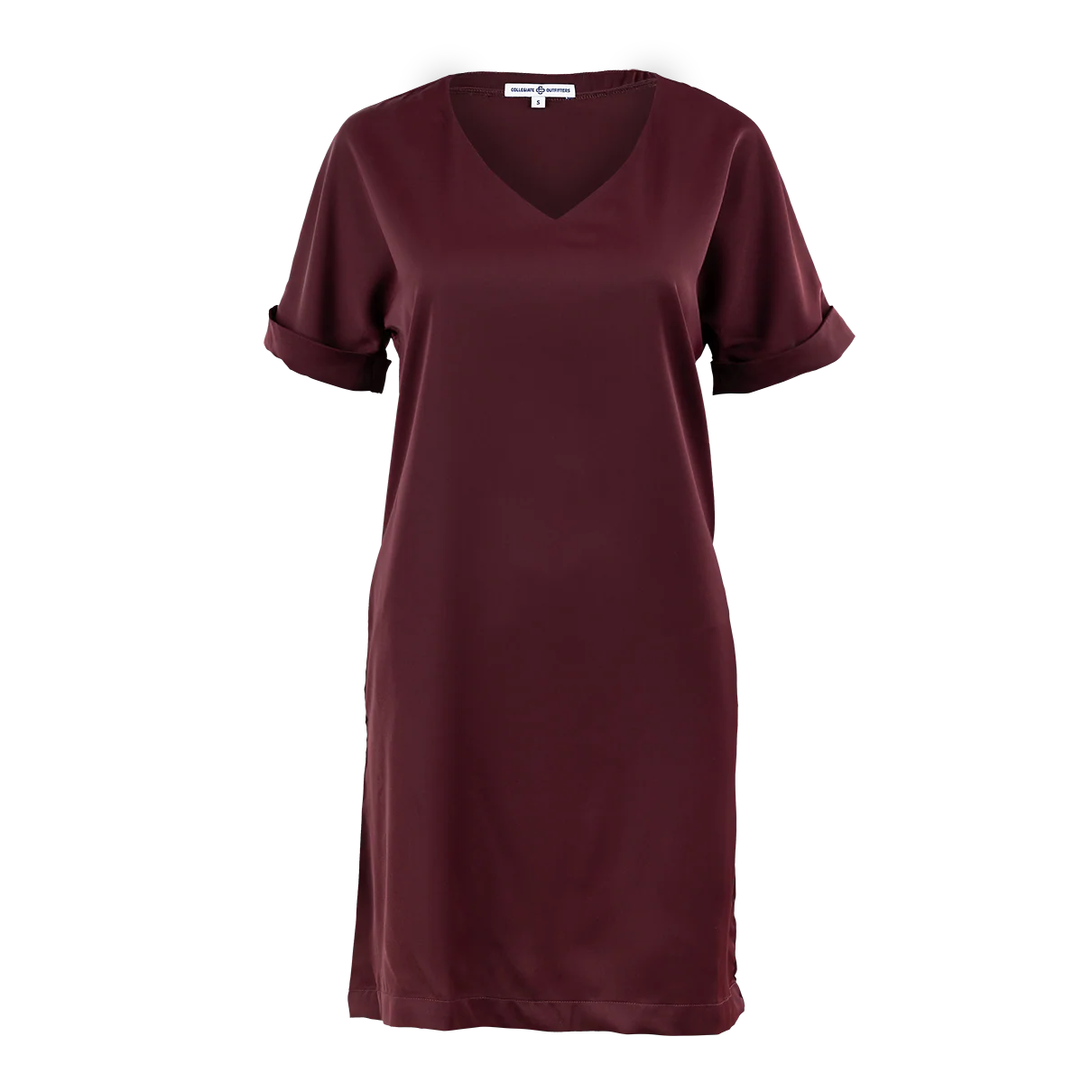 Maroon Rolled Sleeve V Neck Dress