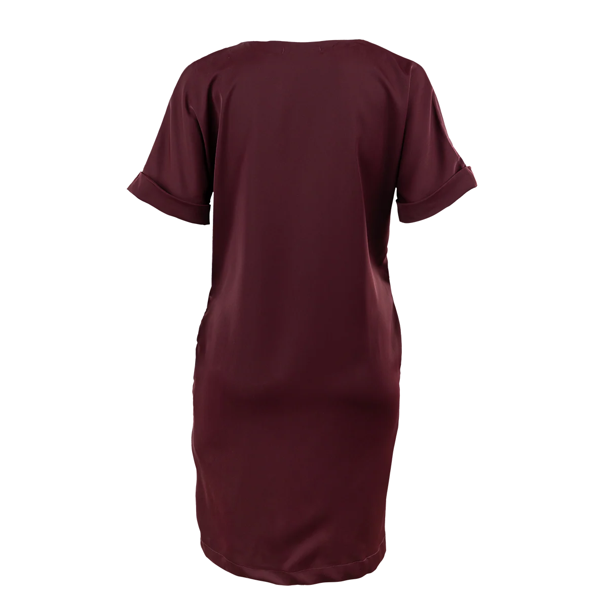 Maroon Rolled Sleeve V Neck Dress - Image 3