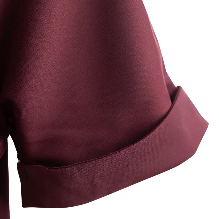 Maroon Rolled Sleeve V Neck Dress - Image 6