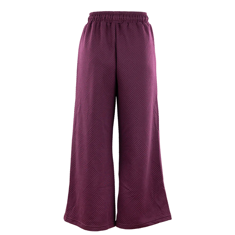 Maroon Textured Soft Cropped Wide Pants - Image 3