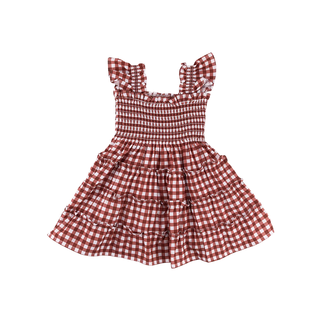 Maroon Toddler Smocked Checkered Dress