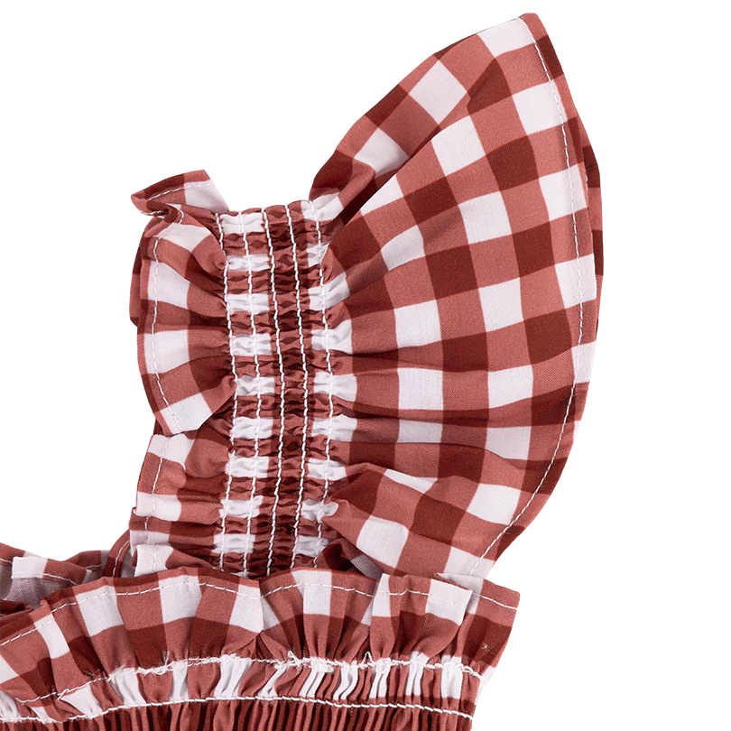 Maroon Toddler Smocked Checkered Dress - Image 2