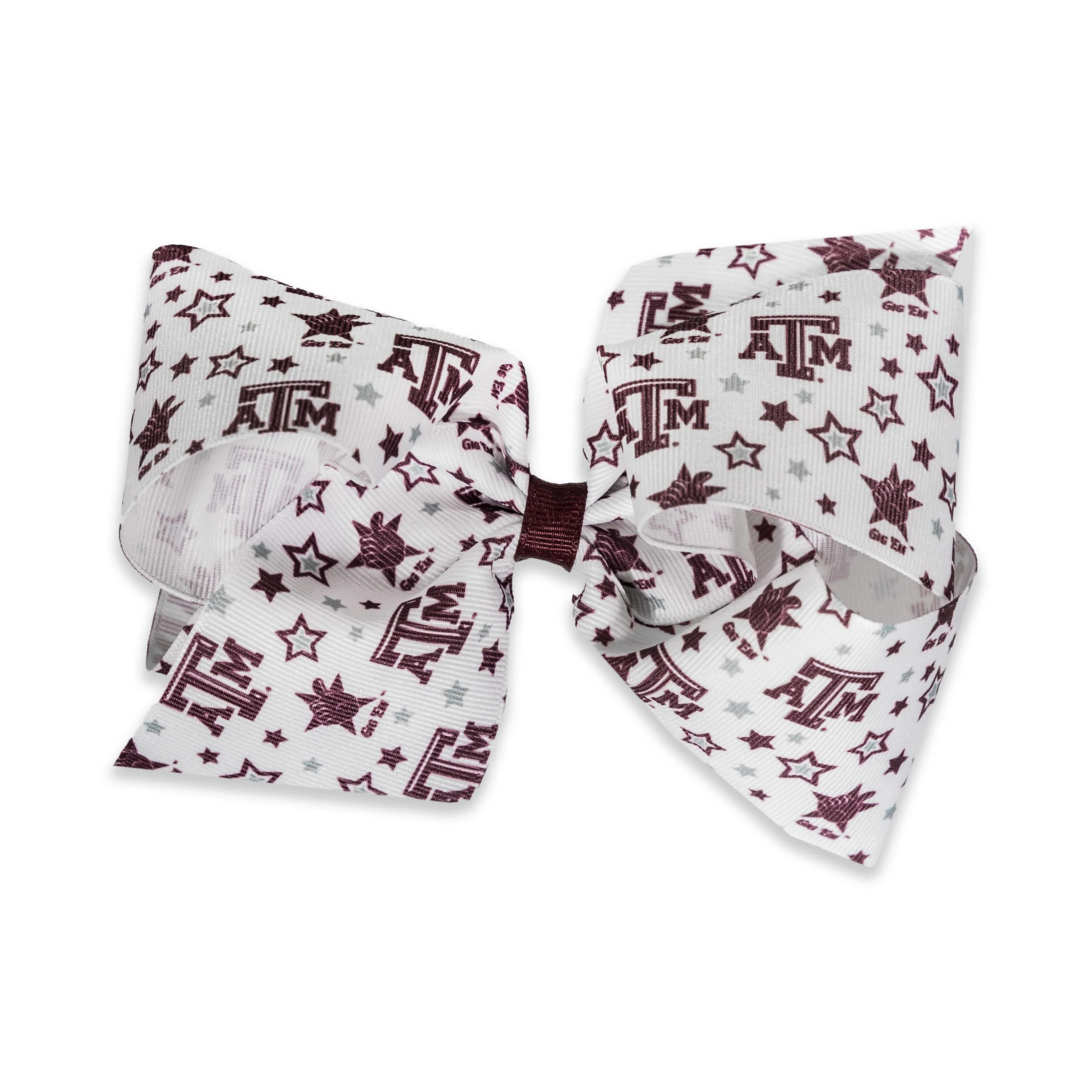 Texas A&M Maroon And White Beveled Atm And Stars Medium Bow