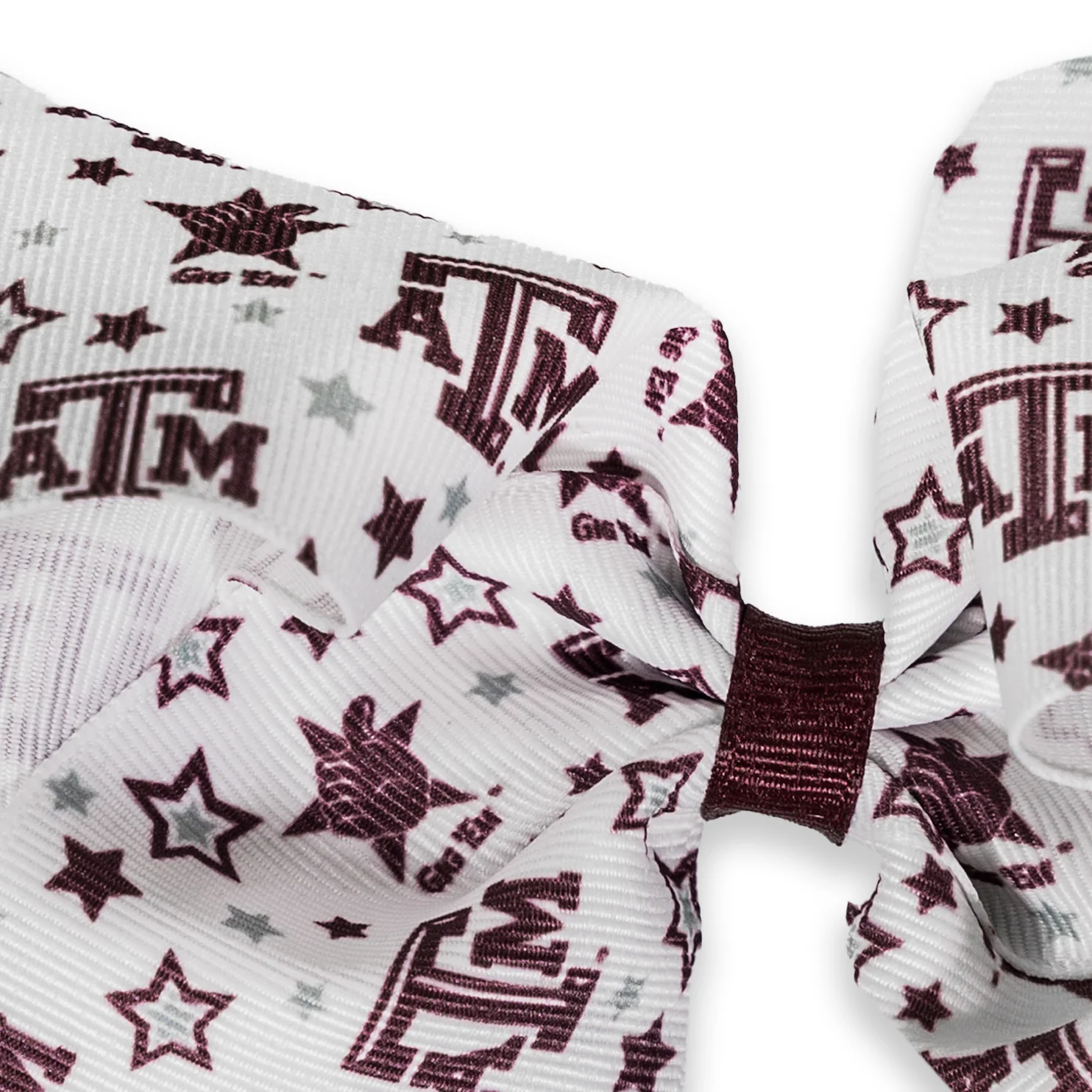 Texas A&M Maroon And White Beveled Atm And Stars Medium Bow - Image 2