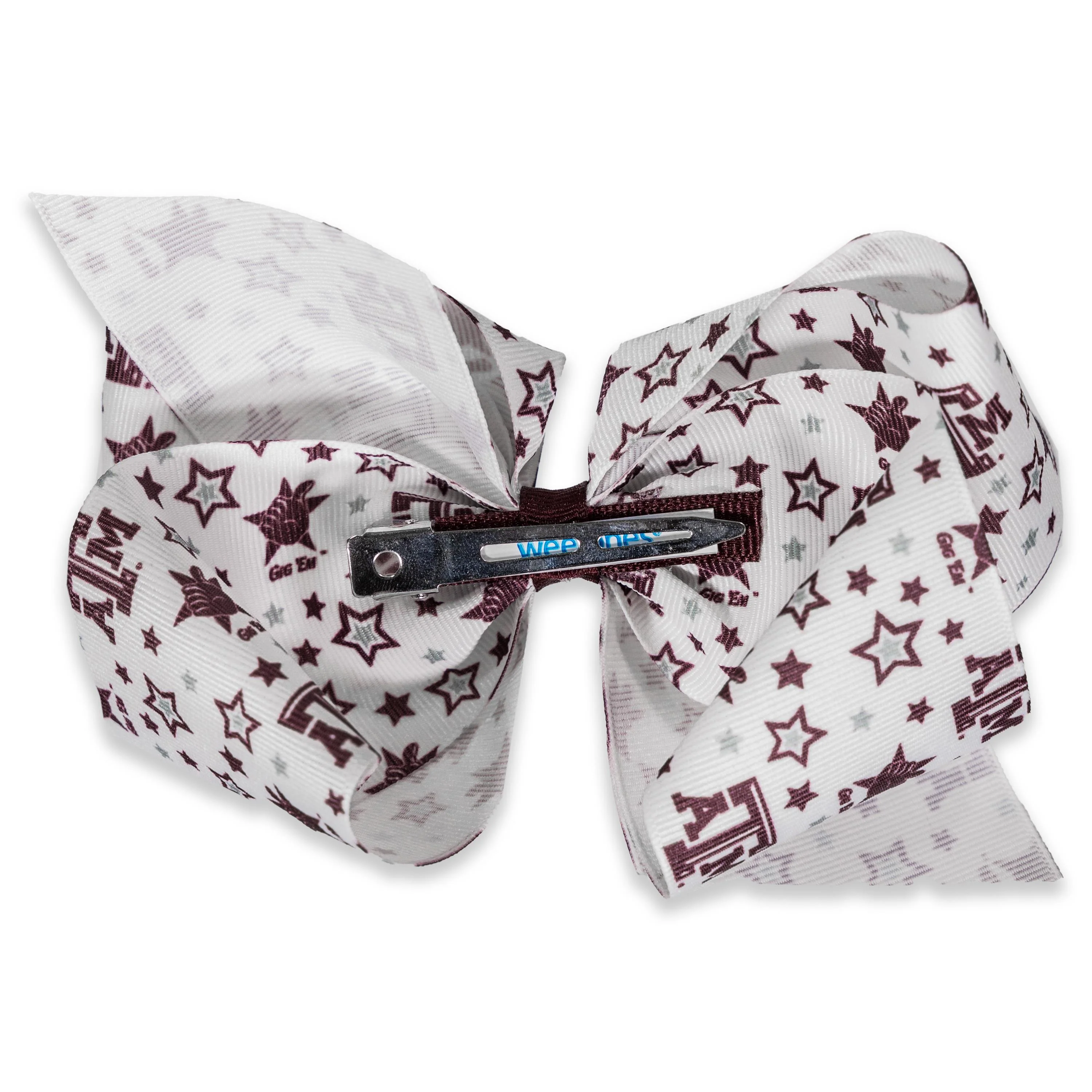 Texas A&M Maroon And White Beveled Atm And Stars Medium Bow - Image 3