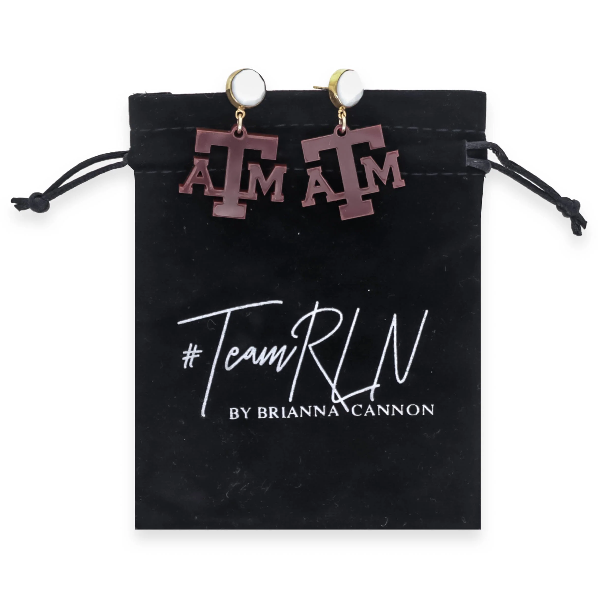 Texas A&M Mini Acrylic Maroon Earrings With White Agate Gemstone - Image 2