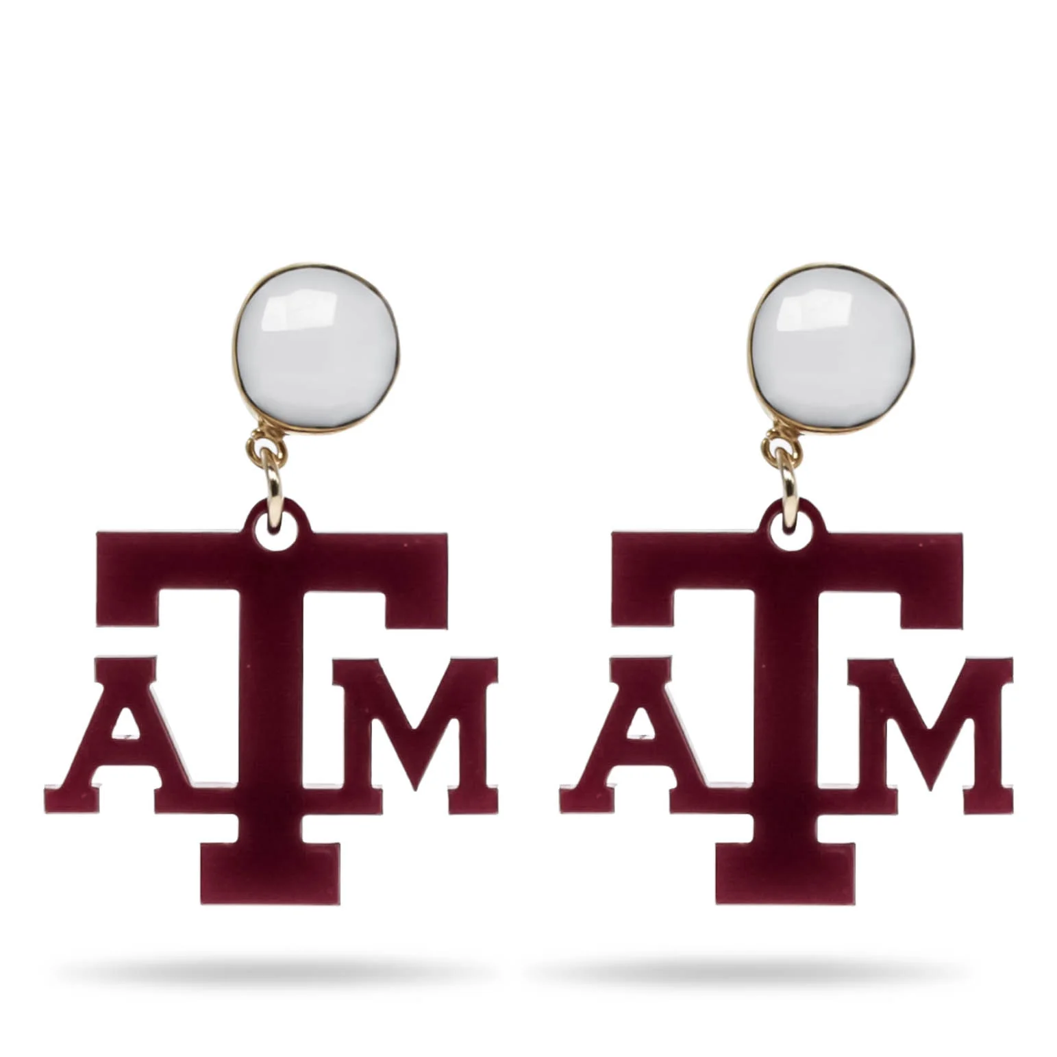 Texas A&M Mini Acrylic Maroon Earrings With White Agate Gemstone - Image 3