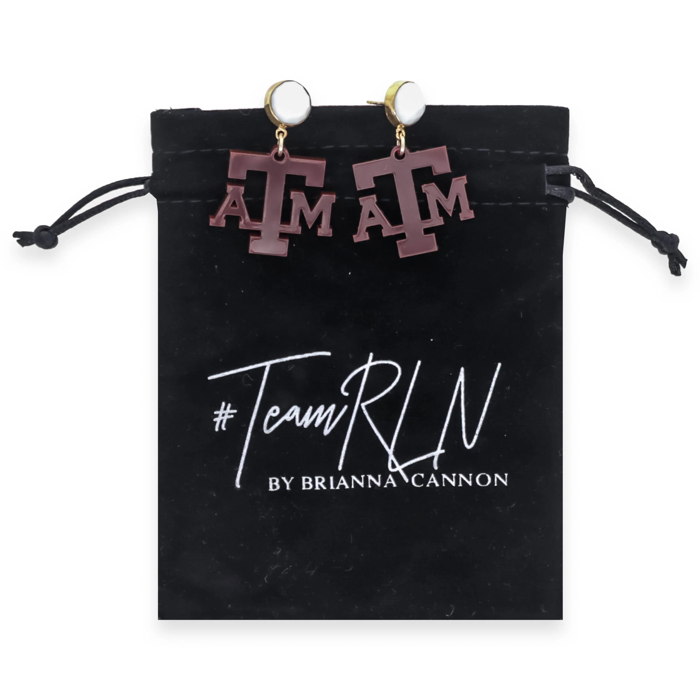 Texas A&M Mini Acrylic Maroon Earrings With White Agate Gemstone - Image 4