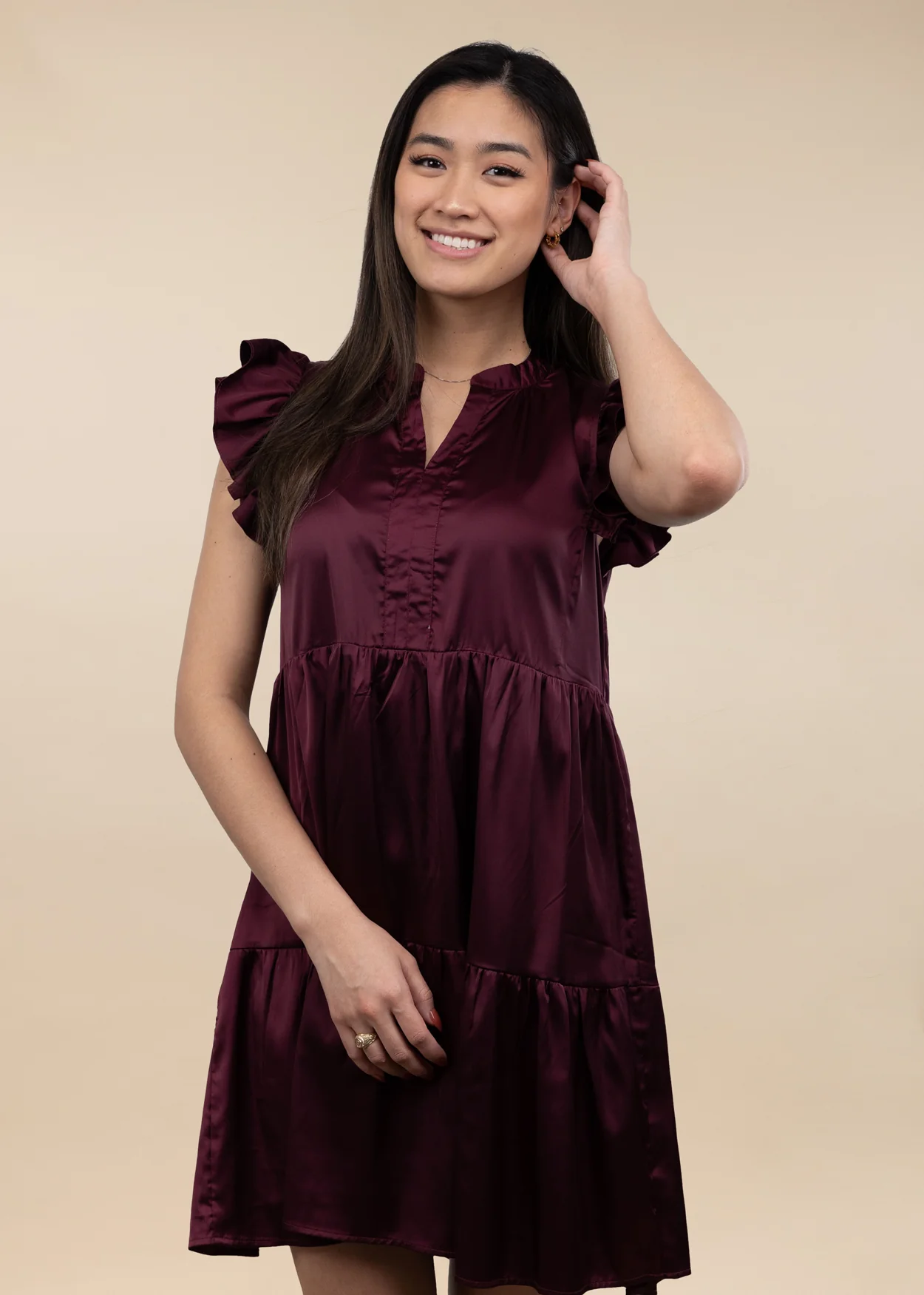 Ruffle Sleeved Silky Dress - Image 2