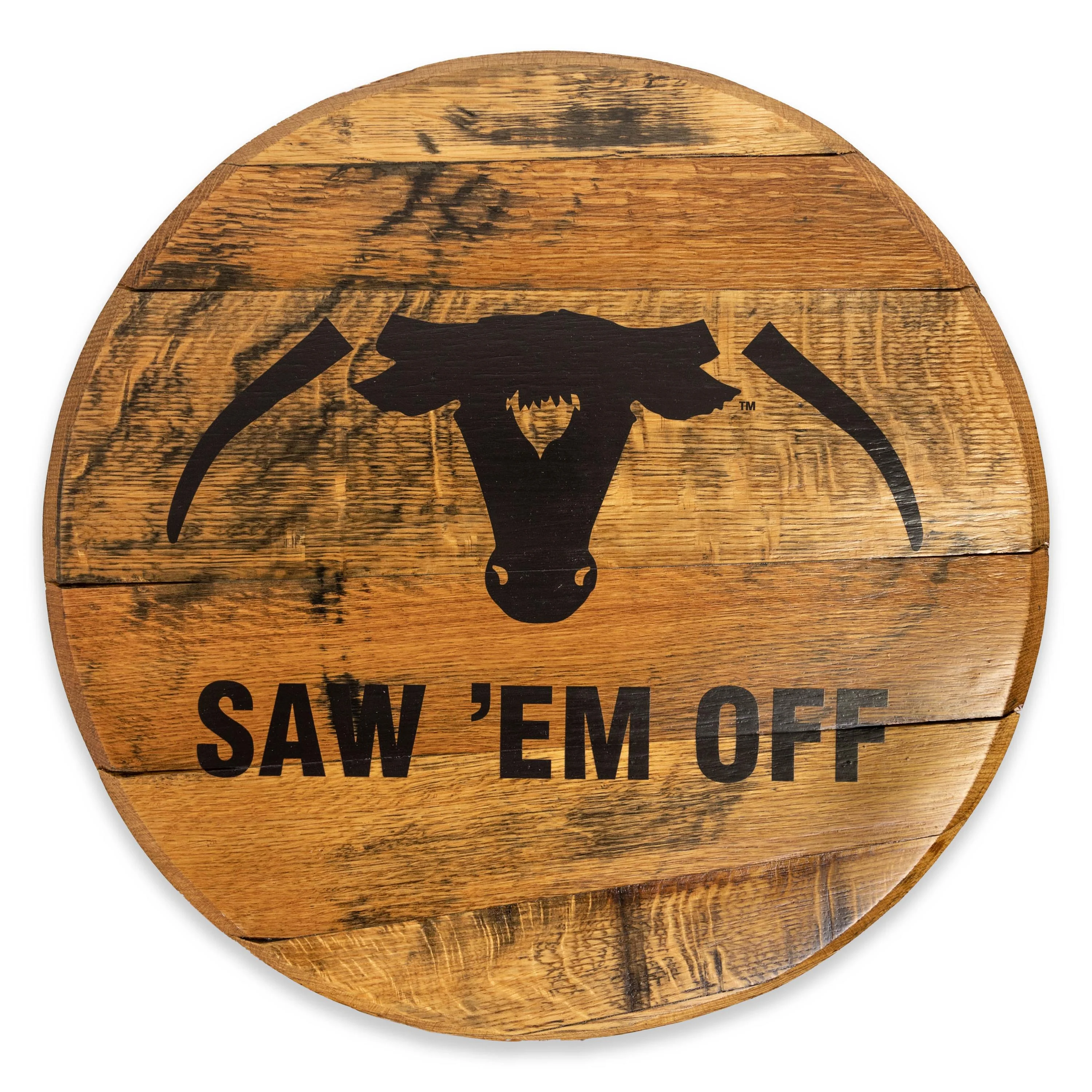 Saw 'Em Off Barrel Top Wooden Sign