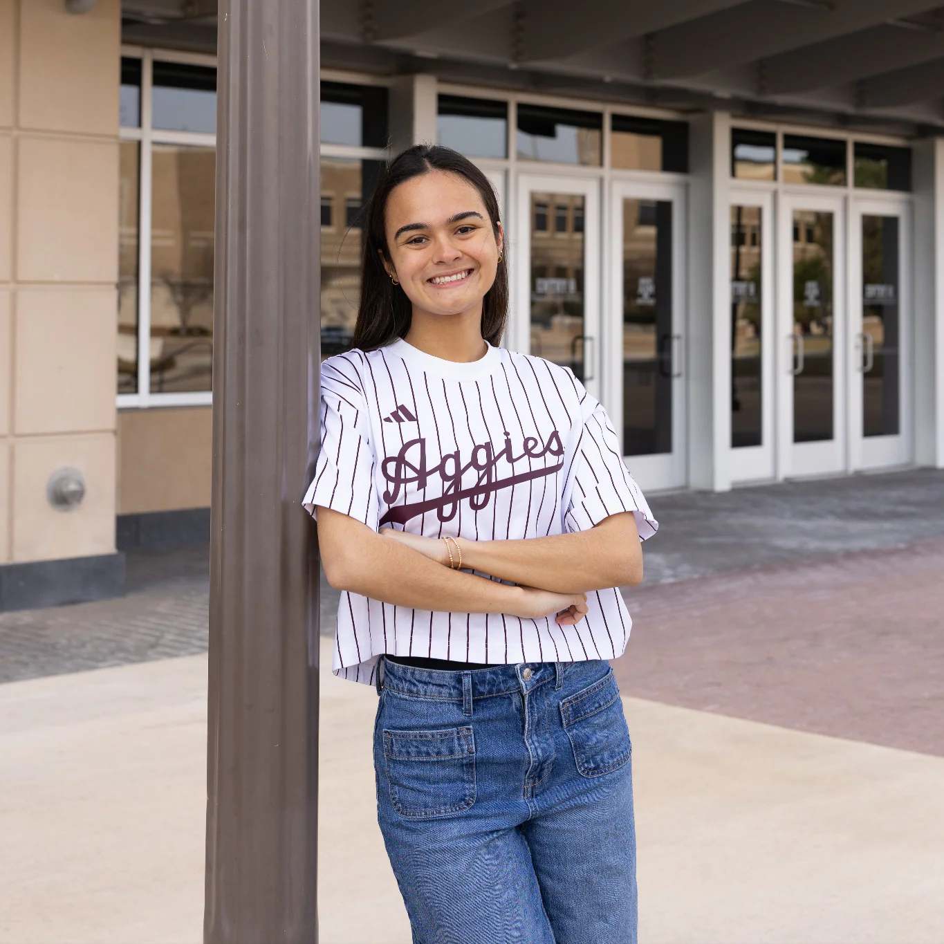 Script Aggies Adidas Pinstripe Cropped Jersey - Image 2