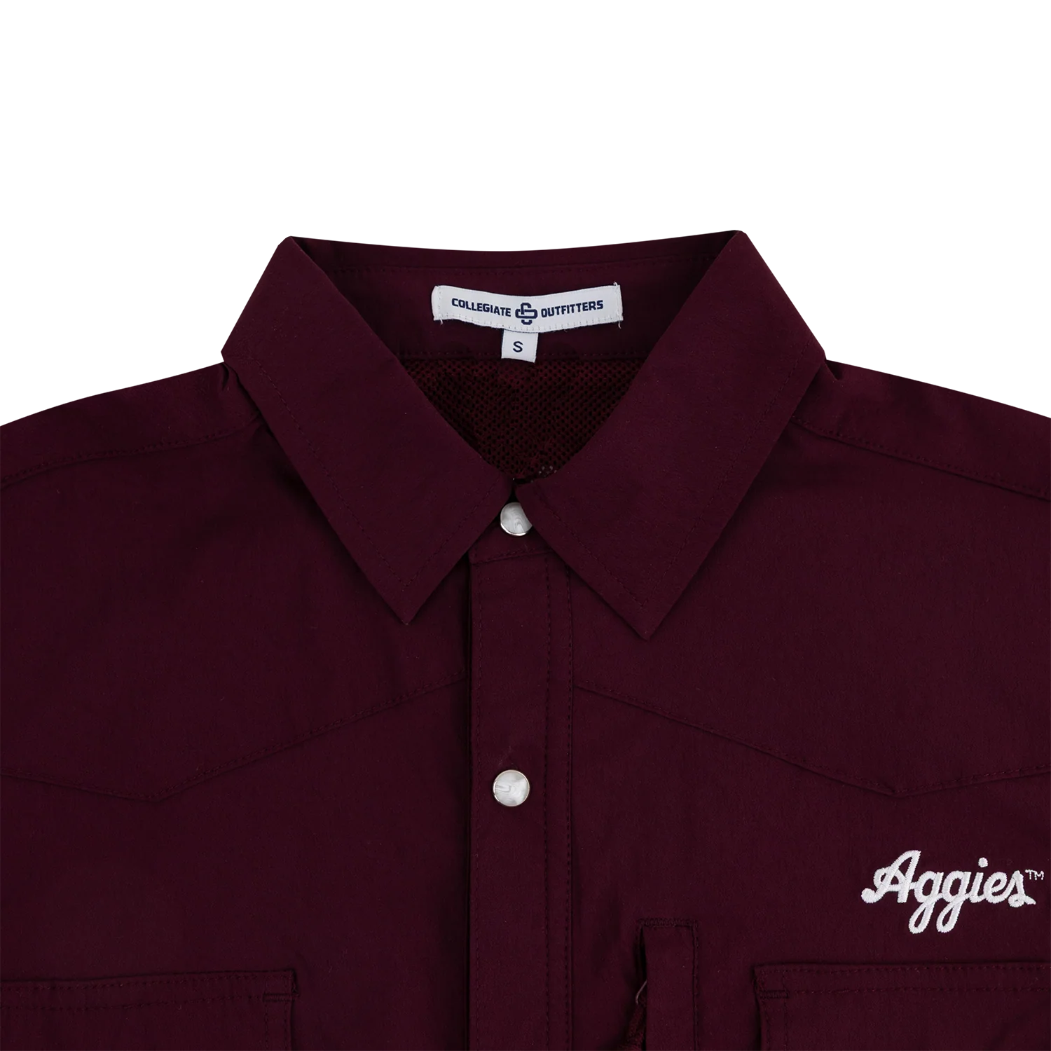 Script Aggies Collegiate Outfitters Dockside Pearl Button Down - Maroon - Image 3