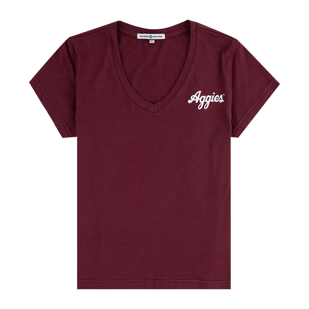 Script Aggies Collegiate Outfitters V-Neck Top - Maroon