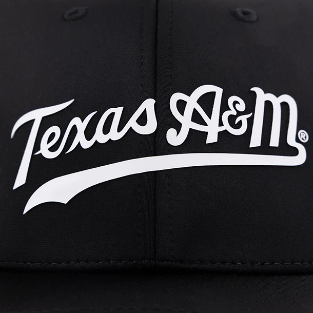 Script Texas A&M Collegiate Outfitters Swoop 6 Panel Hat - Black - Image 3