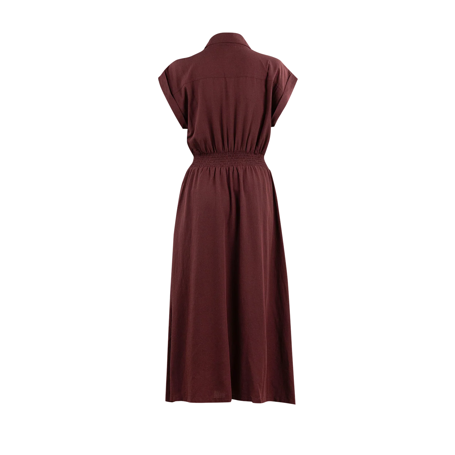 She + Sky Drop Sleeve Collared Zip Up Midi Dress - Maroon - Image 2