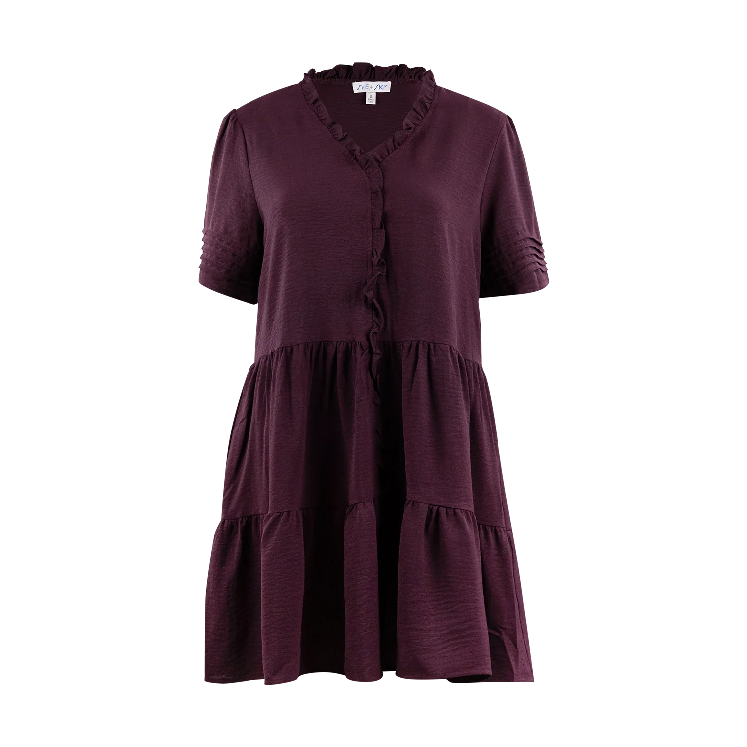 She + Sky Half Pleated Sleeve Ruffle Tiered Dress