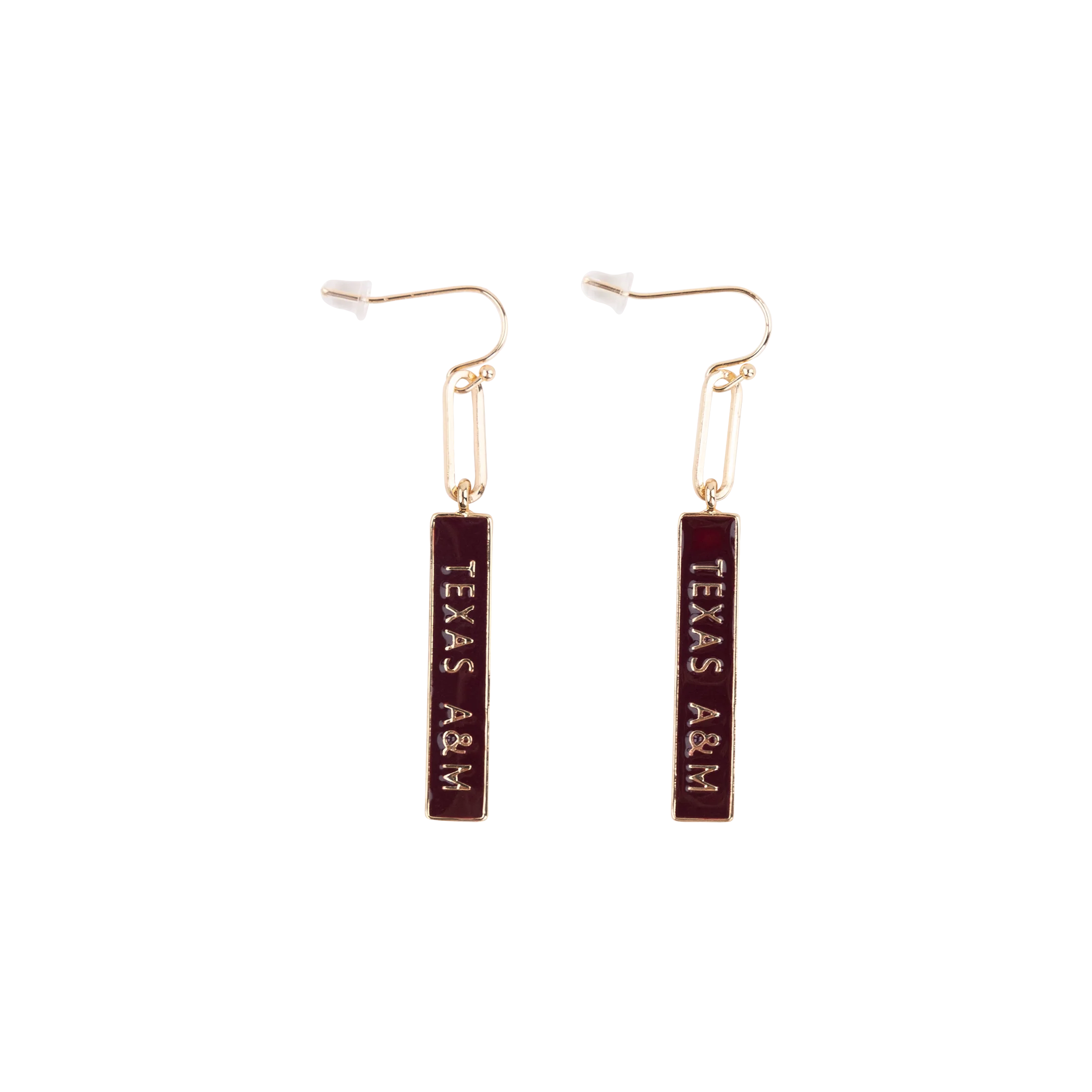 SHELBY & GRACE Maroon Dangle Rectangular Aggies Earrings