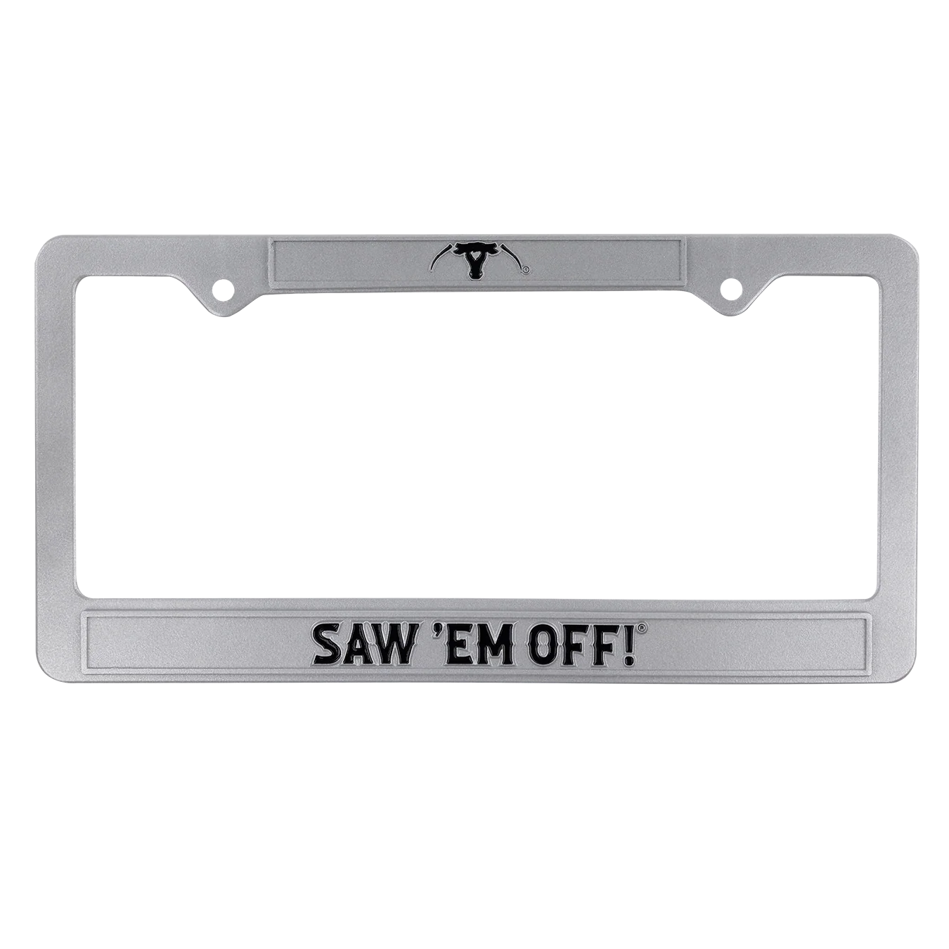 Silver Saw 'Em Off License Plate Frame