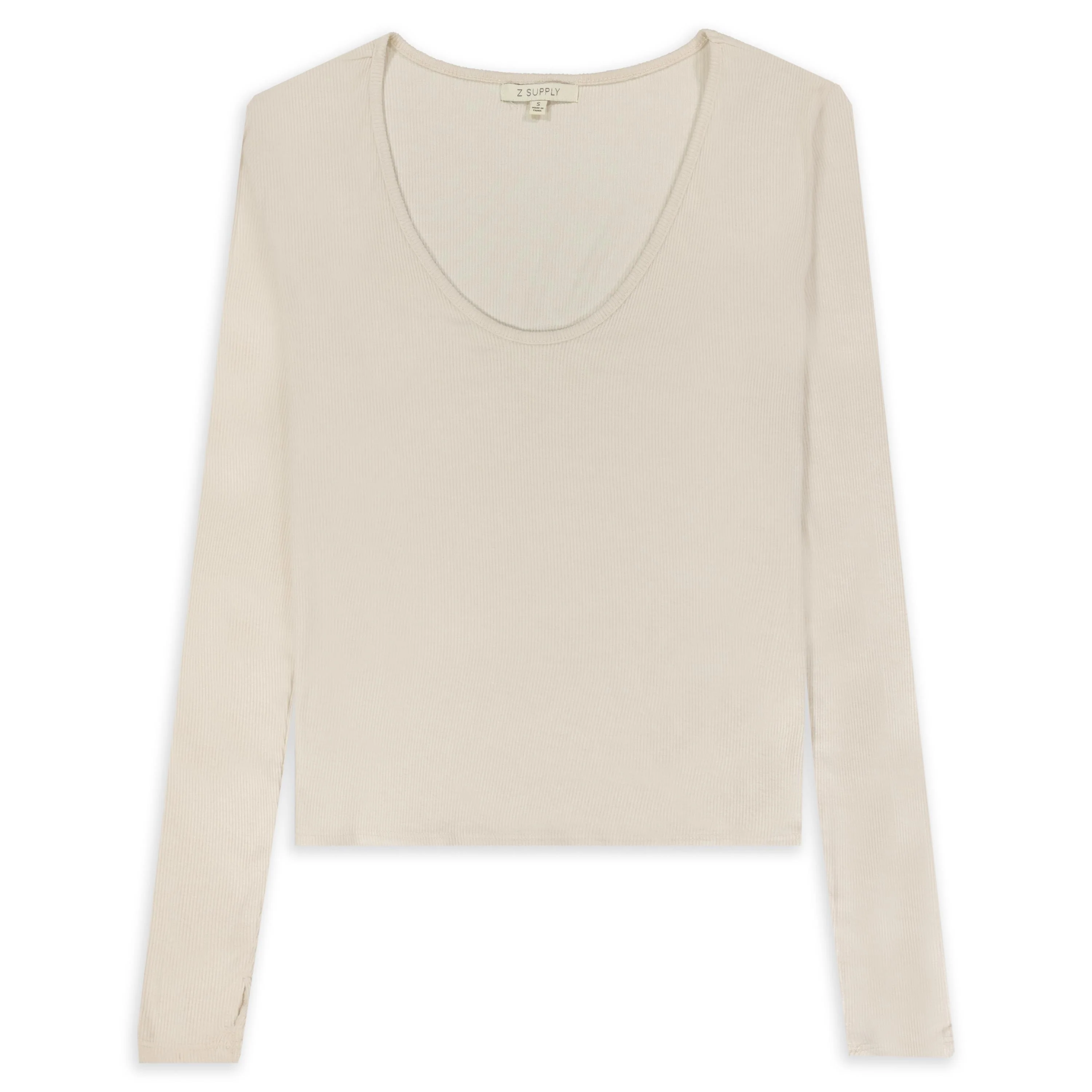 Women's Cream Ribbed Long Sleeve Top