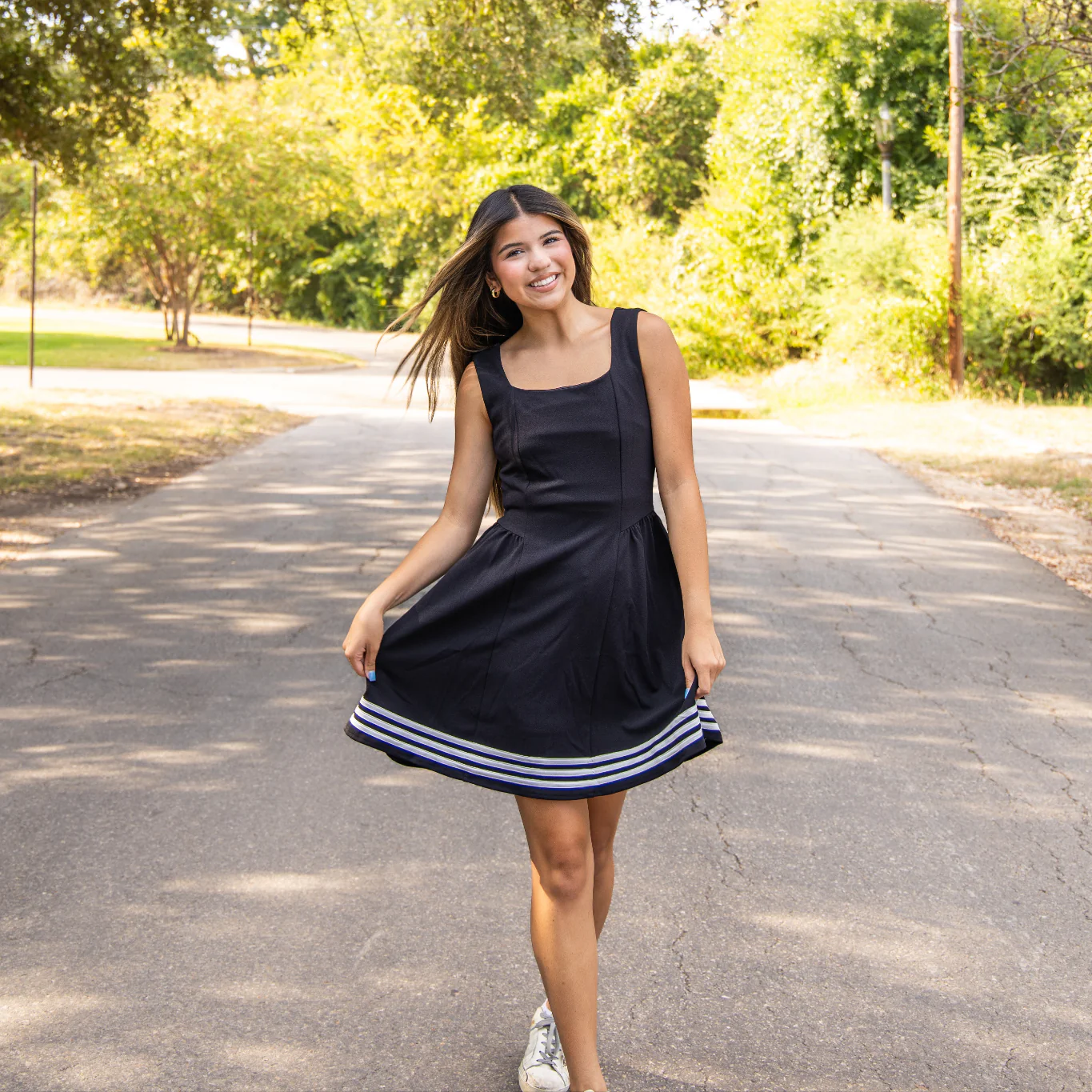 Square Neck Black Knit Dress with White Lining - Image 2