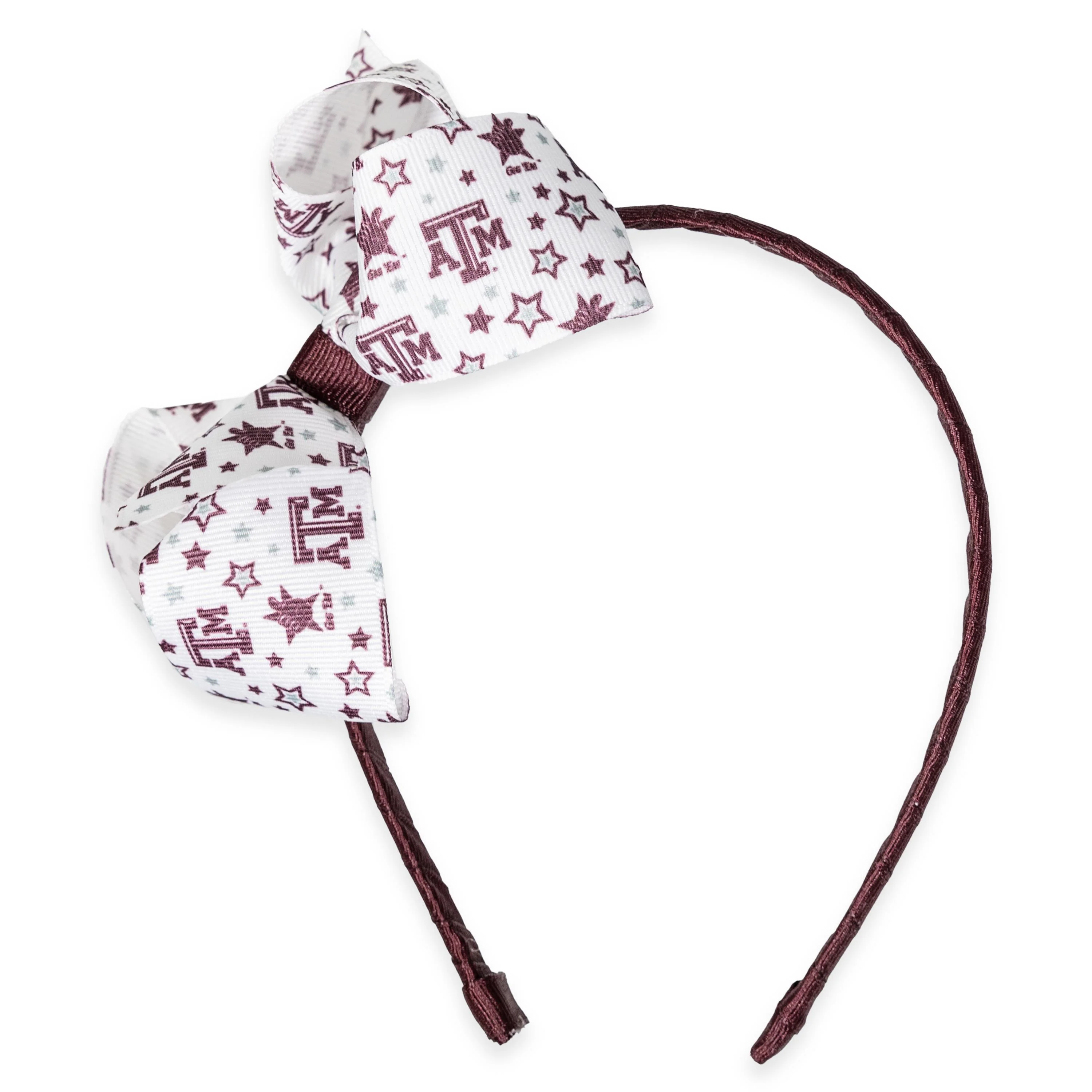 Texas A&M Maroon And White Beveled Atm And Star Print Bow Headband