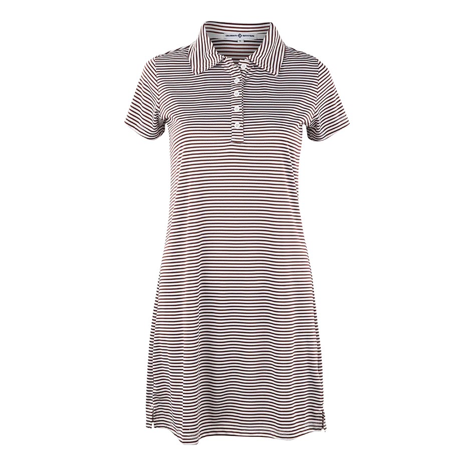 Maroon & White Striped Polo Dress