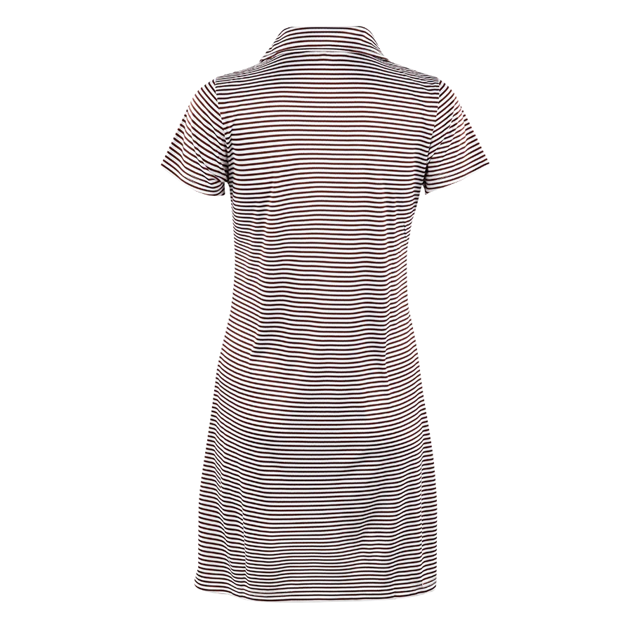 Maroon & White Striped Polo Dress - Image 4