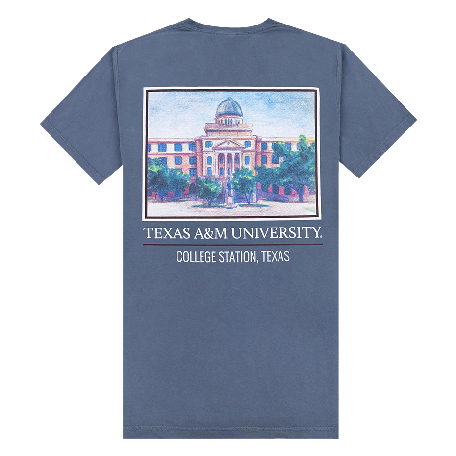 Texas A&M Academic Building Watercolor T-Shirt - Blue