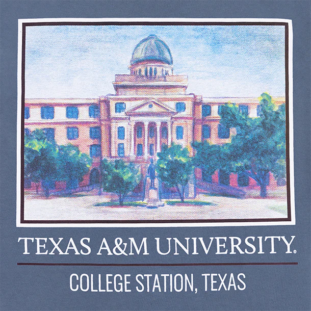 Texas A&M Academic Building Watercolor T-Shirt - Blue - Image 3