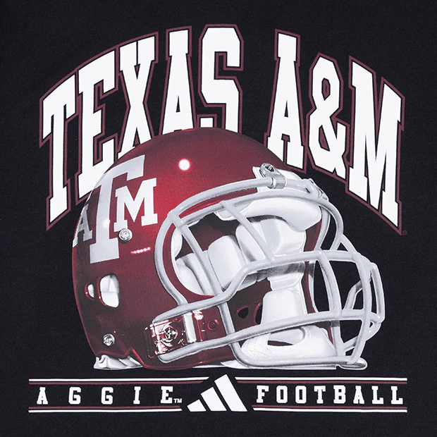 Texas A&M Adidas Black Football Helmet T-Shirt - Image 3