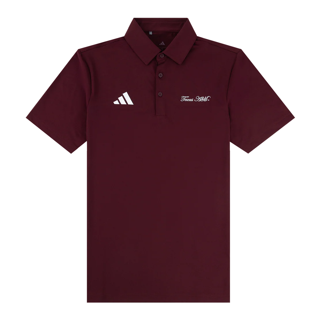 Texas A&M Adidas Cursive Solid Maroon Polo