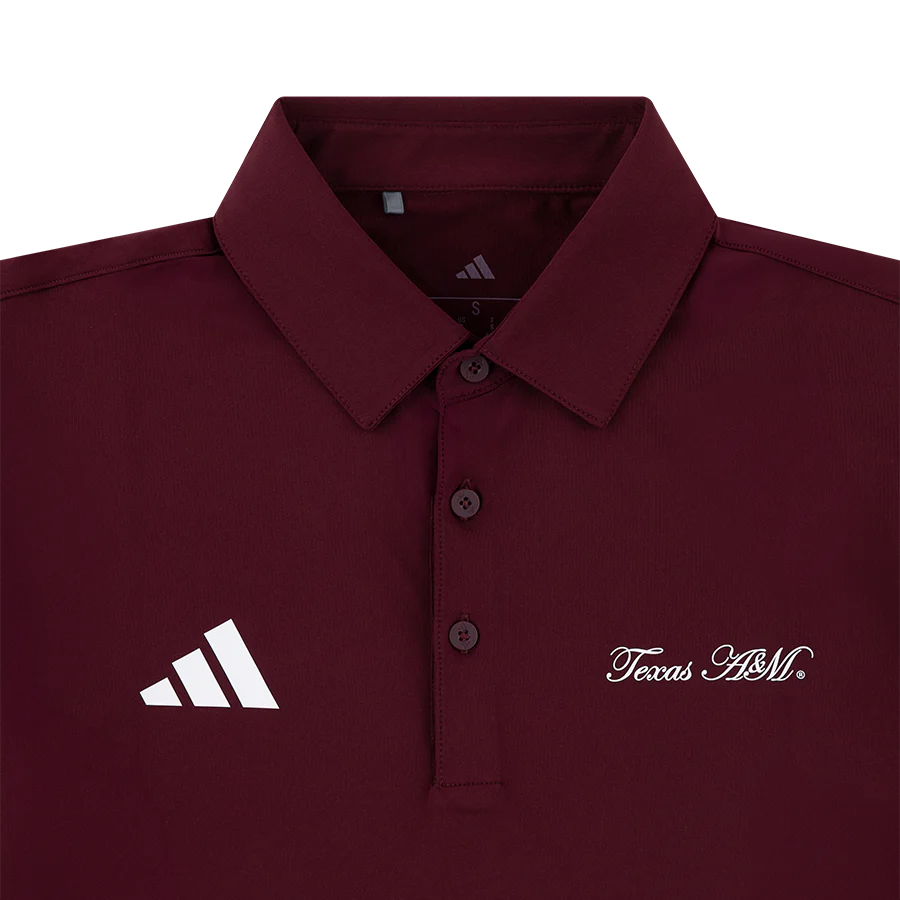 Texas A&M Adidas Cursive Solid Maroon Polo - Image 2
