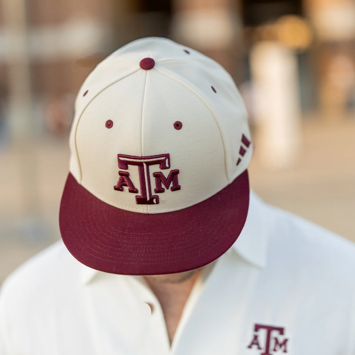 Texas A&M Adidas White Fitted On-Field Baseball Cap - Image 2