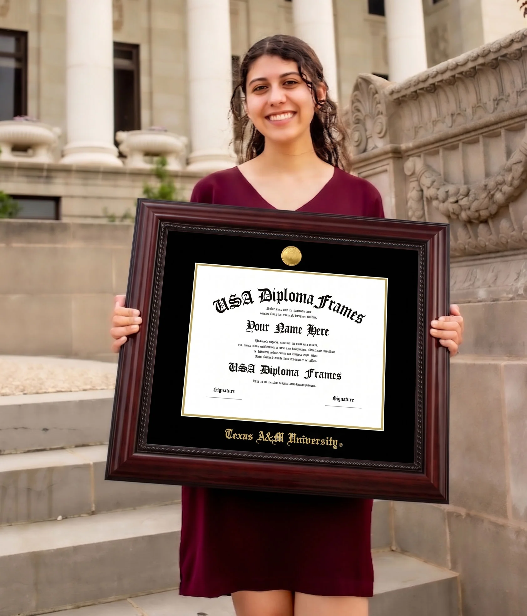 Texas A&M Cherry Rope with Black Suede Diploma Frame - Image 2