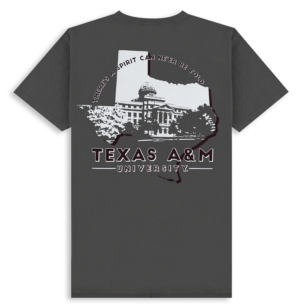 Texas A&M Comfort Wash Academic Building Railroad T-Shirt - Gray