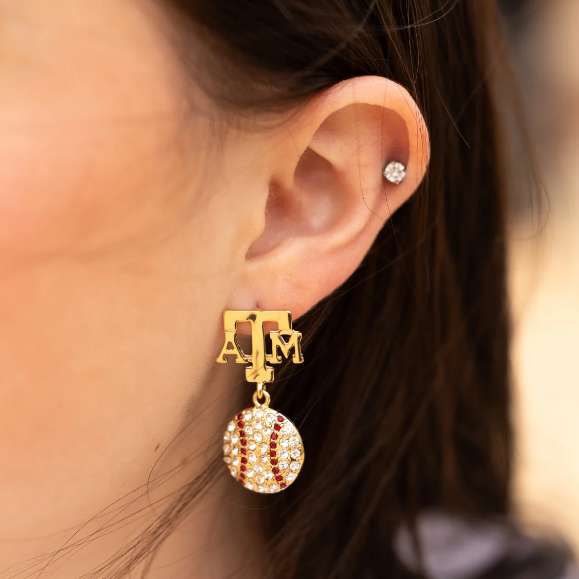 Texas A&M Emerson Street Dangle Baseball Earrings - Image 2