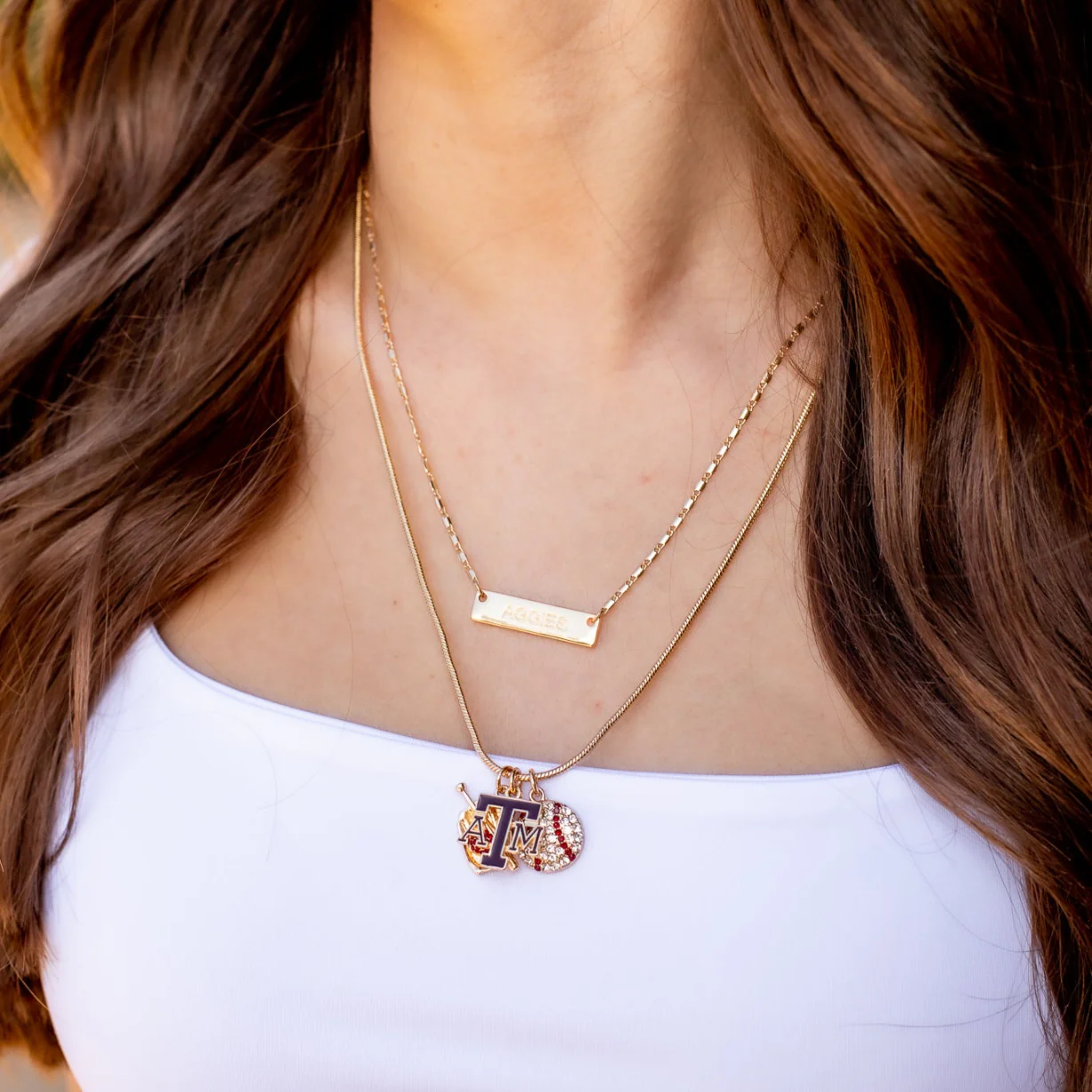 Texas A&M Emerson Street Layered Baseball Charm Necklace - Image 2