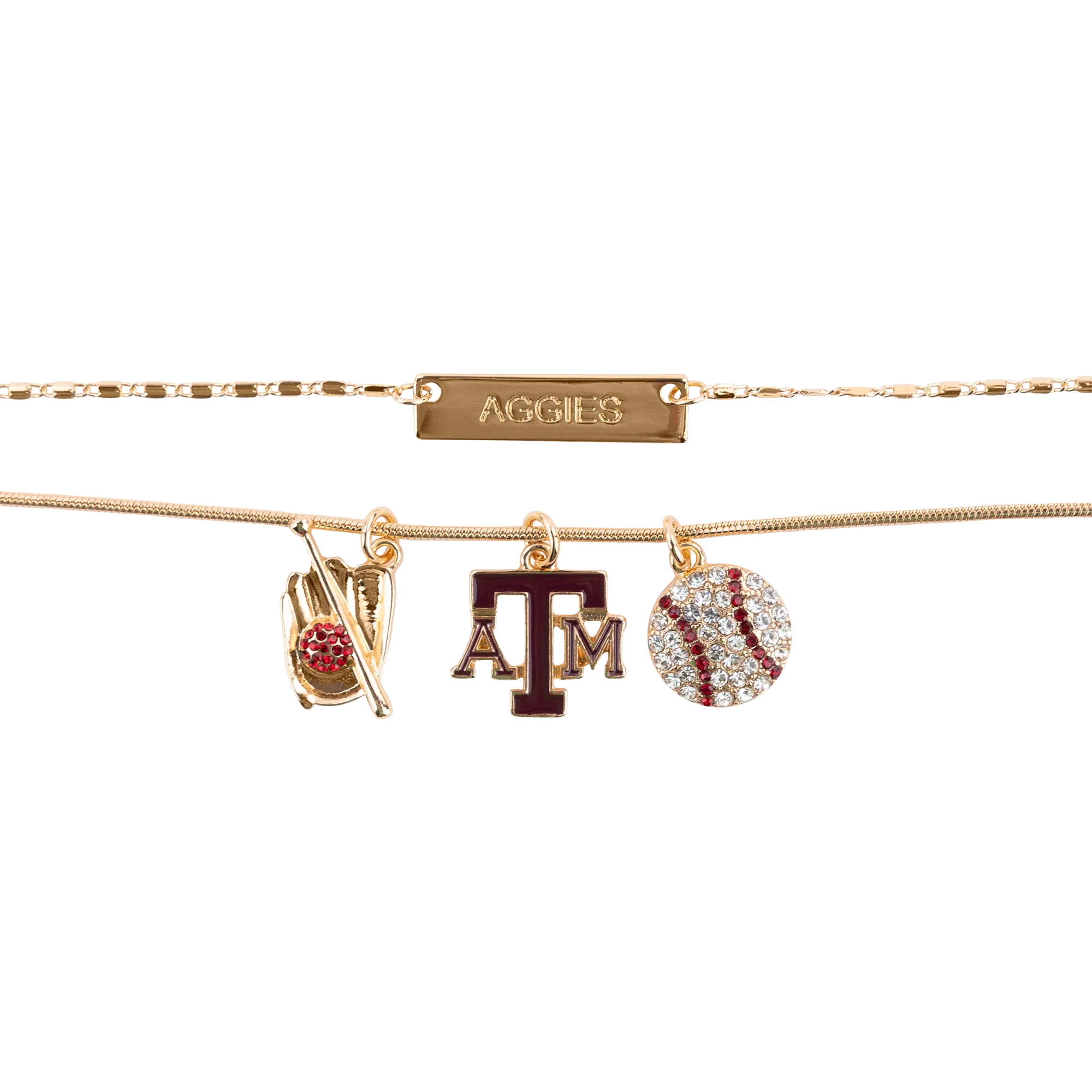 Texas A&M Emerson Street Layered Baseball Charm Necklace - Image 3