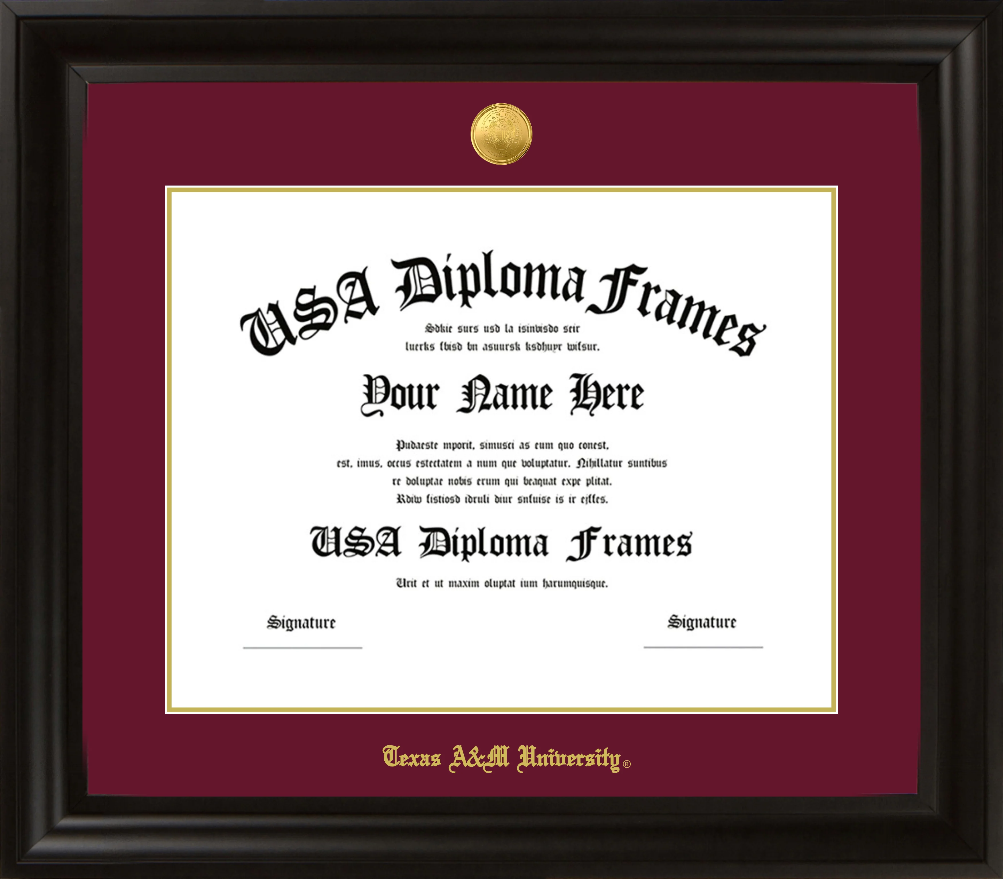 Texas A&M Executive Black with Maroon Suede Diploma Frame