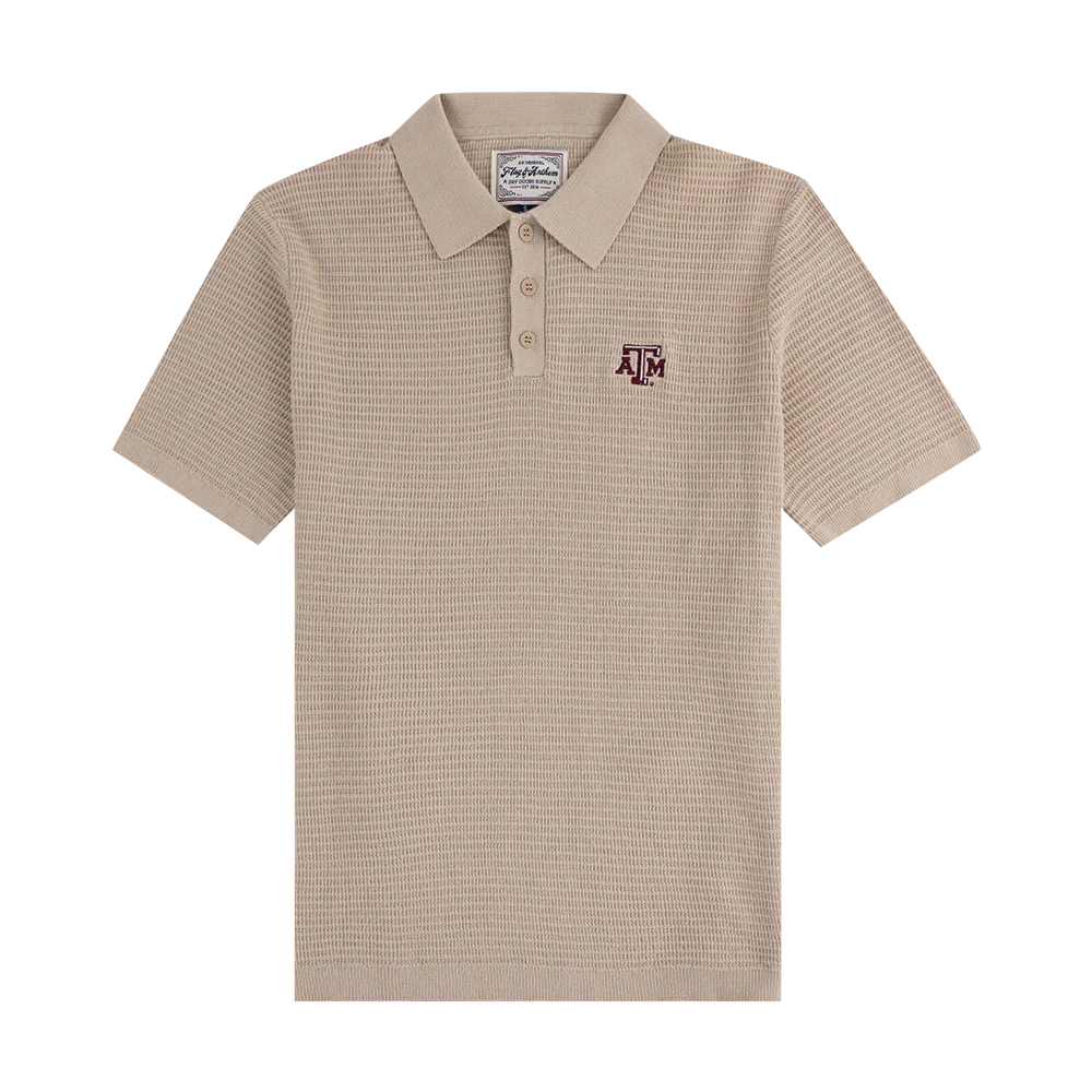 Texas A&M Flag & Anthem Textured Polo - Beige