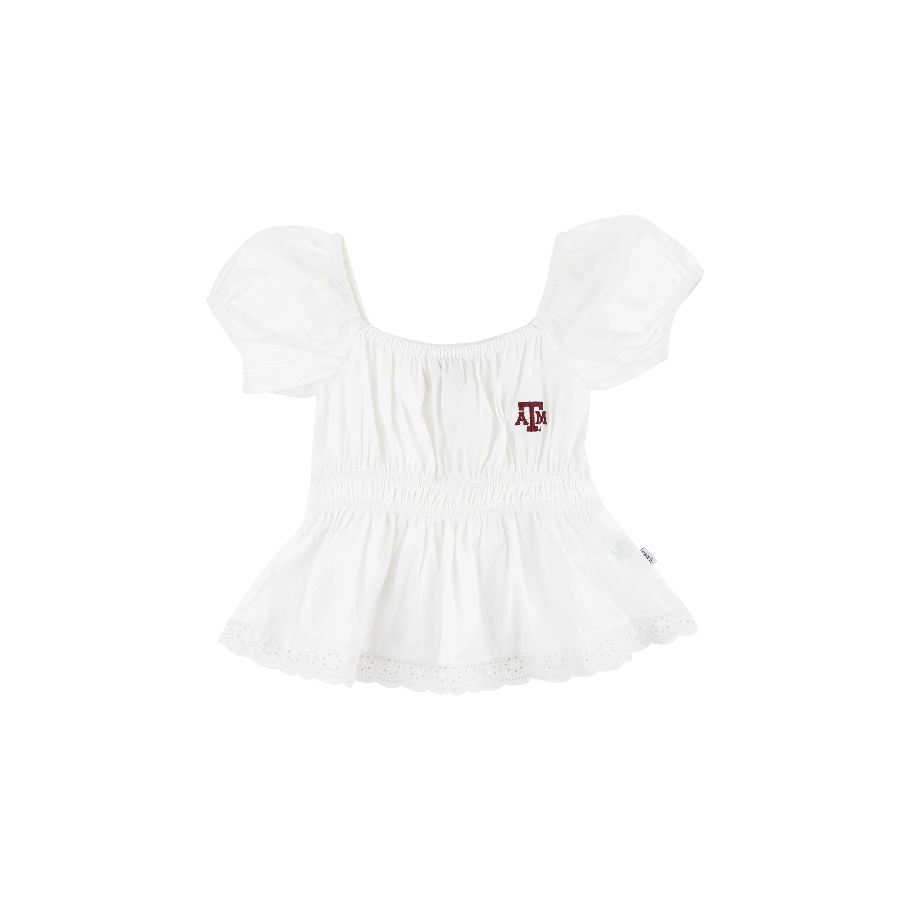 Texas A&M Garb Girls Puff Sleeve Peplum Top - White