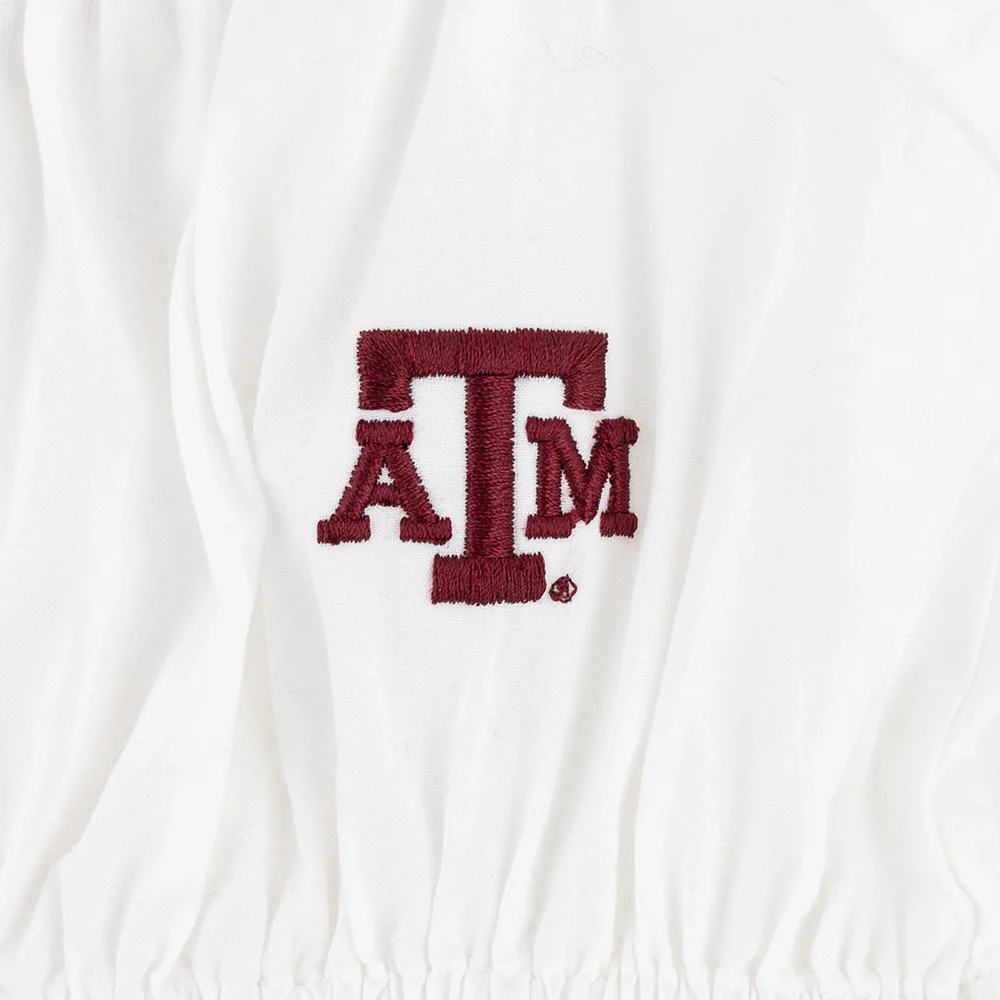 Texas A&M Garb Girls Puff Sleeve Peplum Top - White - Image 3