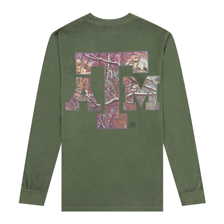 Texas A&M Gildan Hunting Camo LS T-Shirt - Green