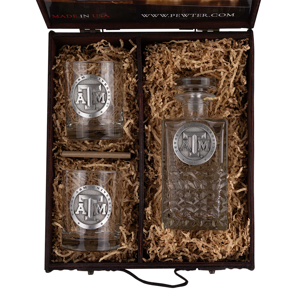 Texas A&M Heritage Decanter Chest Set of 2 Glasses