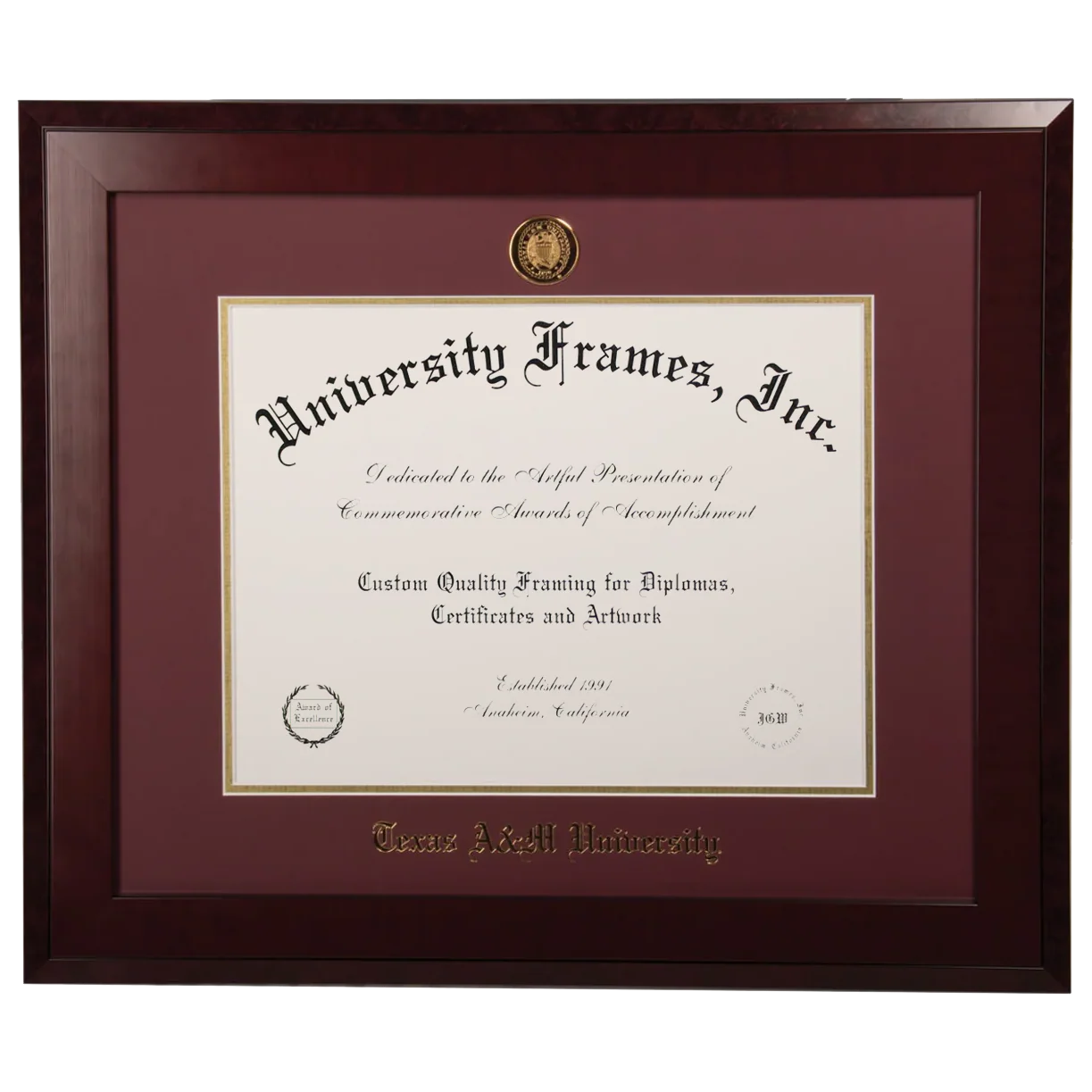 University Frames Texas A&M Honors Medallion Diploma Frame