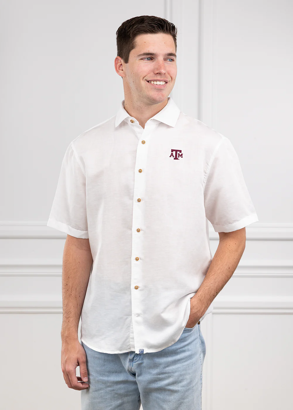 Texas A&M Johnnie-O Gianni Short Sleeve Button Down Shirt - Image 2