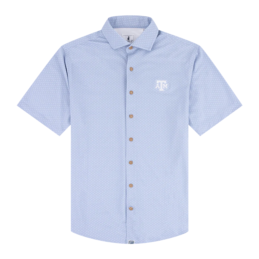 Texas A&M Johnnie-O Short Sleeve Sport Shirt - Light Blue