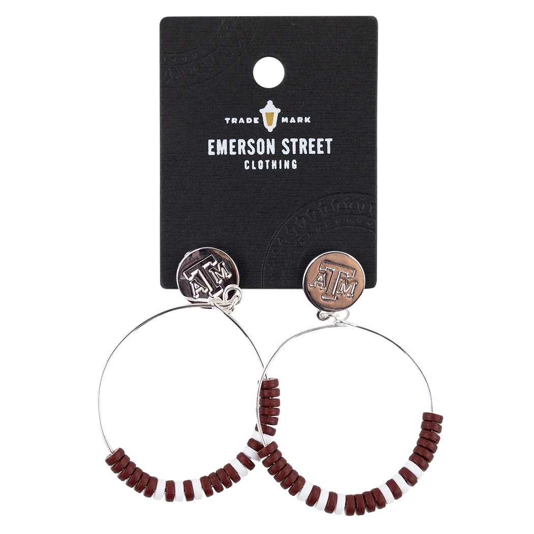 Texas A&M Emerson Street Maroon Bead Hoop Earrings